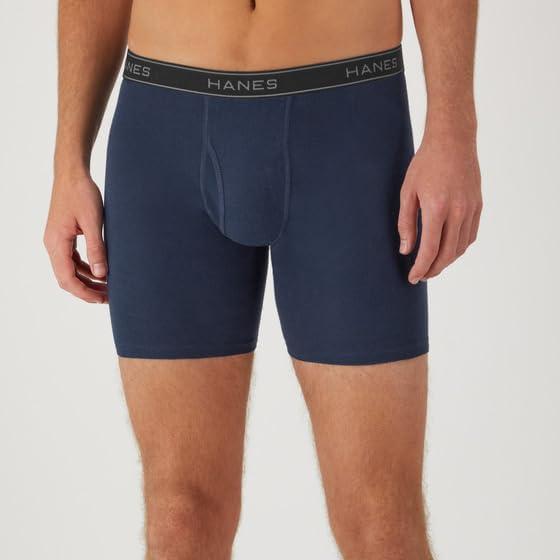 imageHanes Mens Underwear Cotton Boxer Briefs MoistureWicking Assorted Solids 12PackNavyBlack 12 Pack