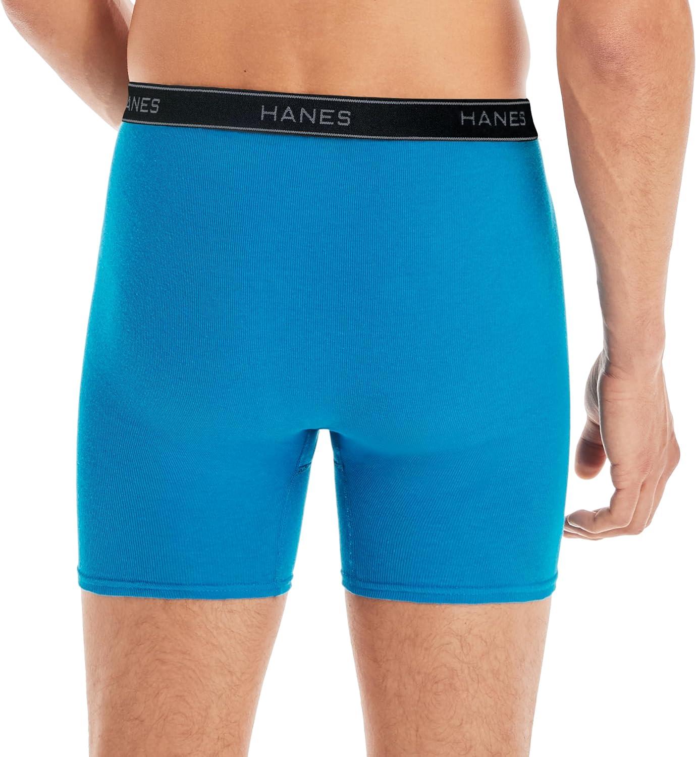 imageHanes Mens Underwear Cotton Boxer Briefs MoistureWicking Assorted Solids 12PackStriped Blue 6 Pack