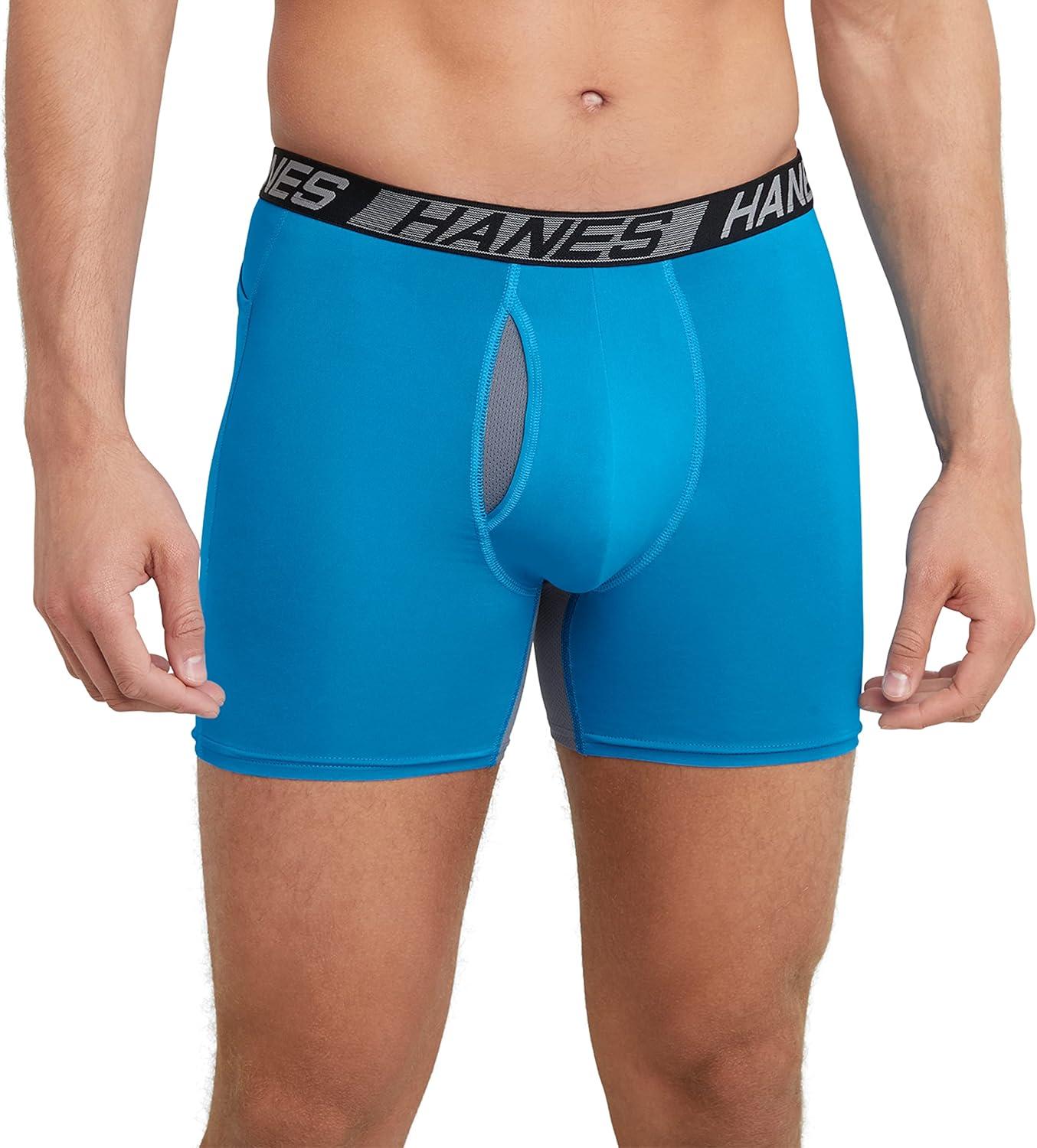 imageHanes Mens Underwear Pack 3Pack Total Support Pouch Boxer Briefs or Trunks MoistureWicking Underwear for MenAwesome BluePalatinate BlueBlack