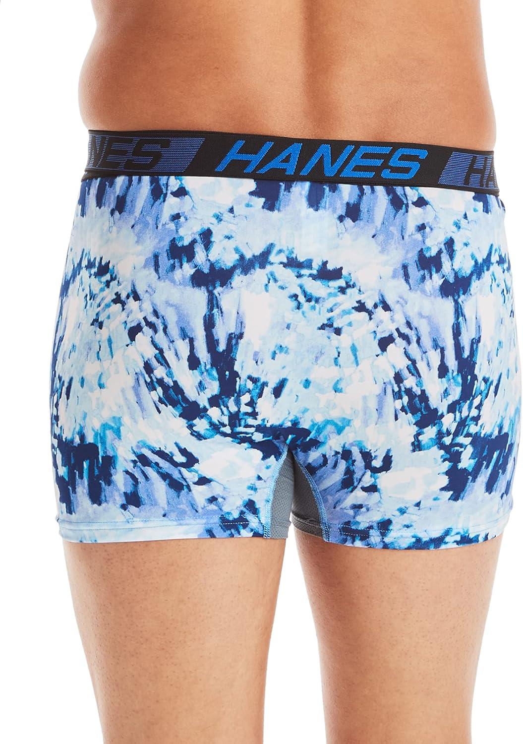 imageHanes Mens Underwear Pack 3Pack Total Support Pouch Boxer Briefs or Trunks MoistureWicking Underwear for MenBlackTie DyeBlue