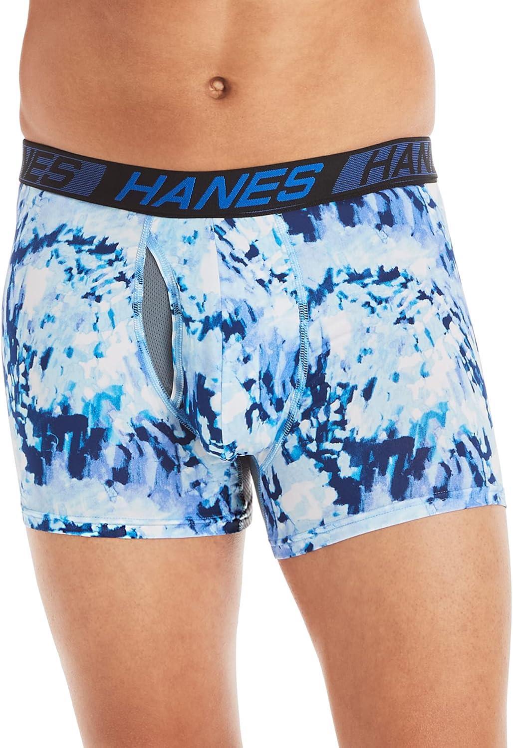 imageHanes Mens Underwear Pack 3Pack Total Support Pouch Boxer Briefs or Trunks MoistureWicking Underwear for MenBlackTie DyeBlue