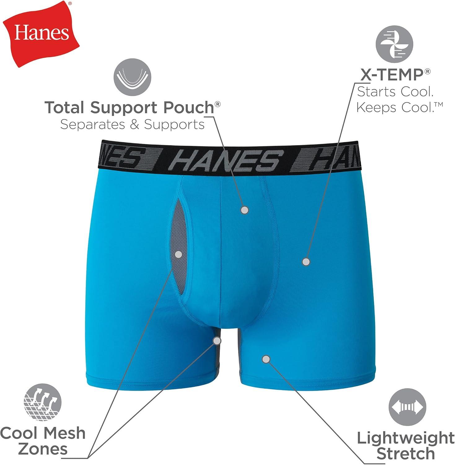 imageHanes Mens Underwear Pack 3Pack Total Support Pouch Boxer Briefs or Trunks MoistureWicking Underwear for MenBlackTie DyeBlue