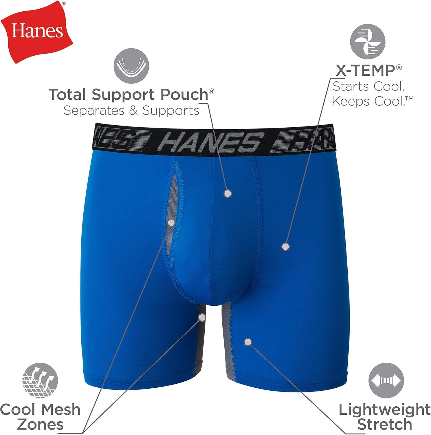 imageHanes Mens Underwear Pack 3Pack Total Support Pouch Boxer Briefs or Trunks MoistureWicking Underwear for MenBlueBlack