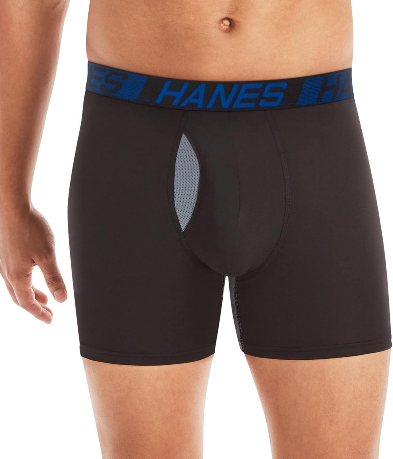 imageHanes Mens Underwear Pack 3Pack Total Support Pouch Boxer Briefs or Trunks MoistureWicking Underwear for MenBlueBlack