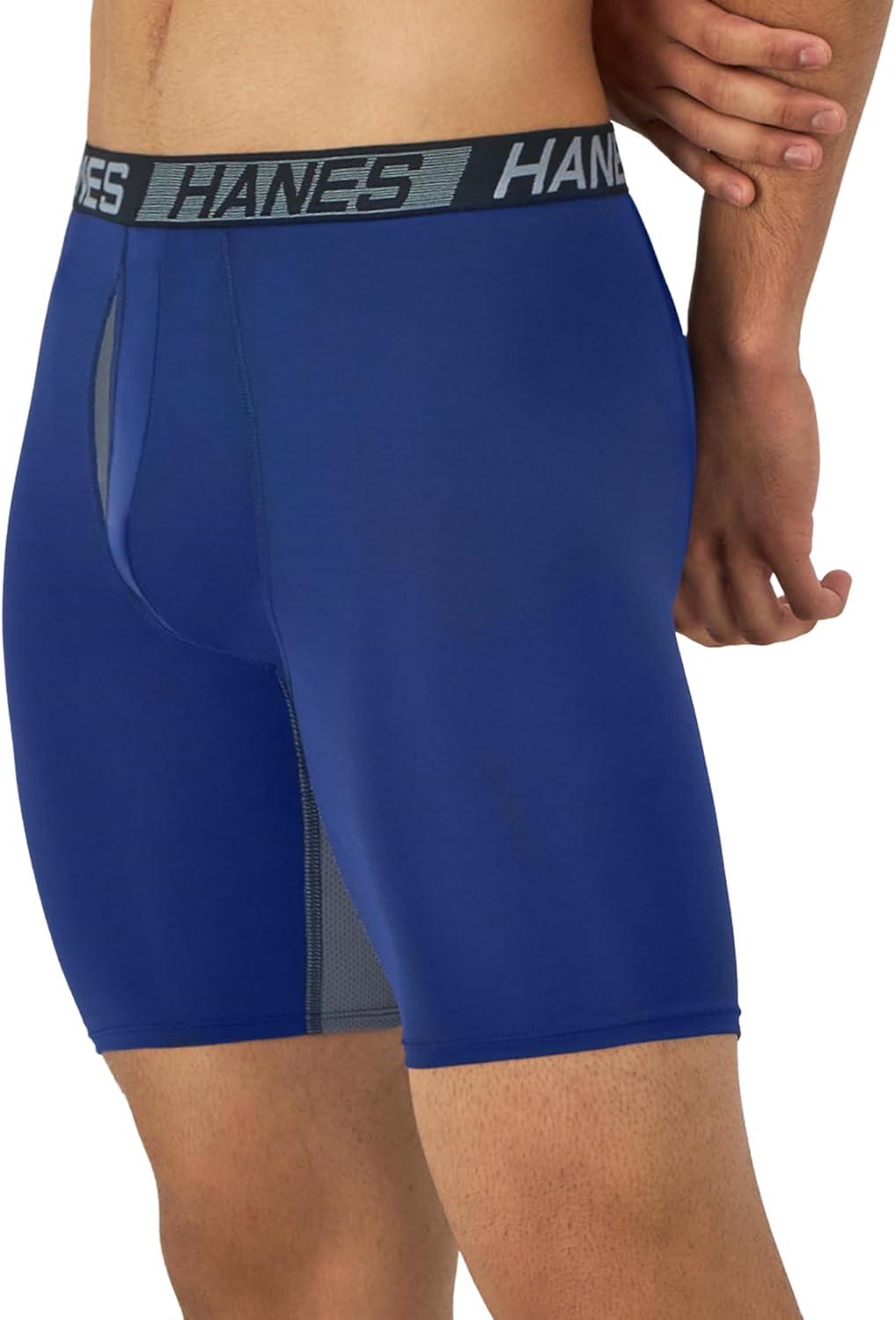 imageHanes Mens Underwear Pack 3Pack Total Support Pouch Boxer Briefs or Trunks MoistureWicking Underwear for MenBlueGreyBlack