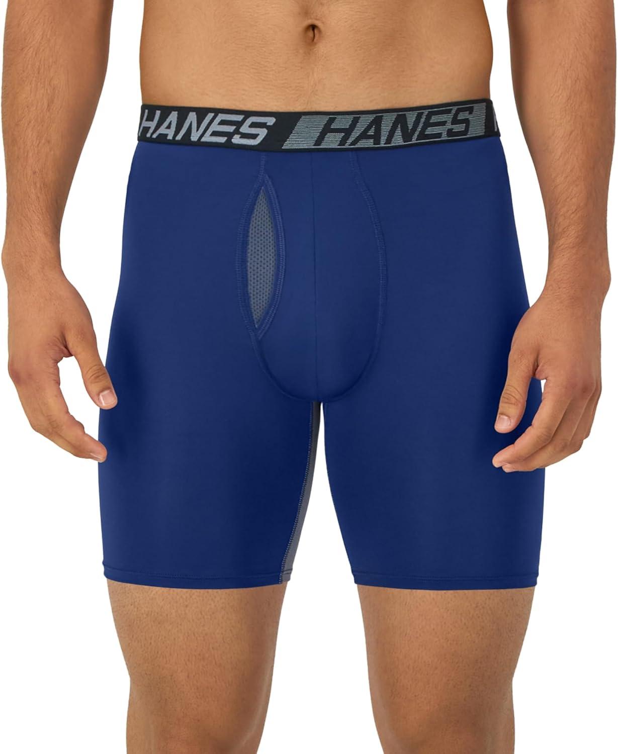 imageHanes Mens Underwear Pack 3Pack Total Support Pouch Boxer Briefs or Trunks MoistureWicking Underwear for MenBlueGreyBlack