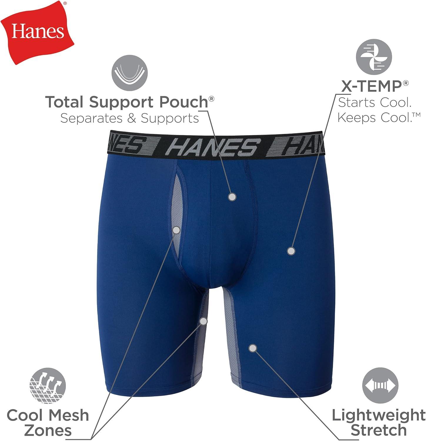 imageHanes Mens Underwear Pack 3Pack Total Support Pouch Boxer Briefs or Trunks MoistureWicking Underwear for MenBlueGreyBlack