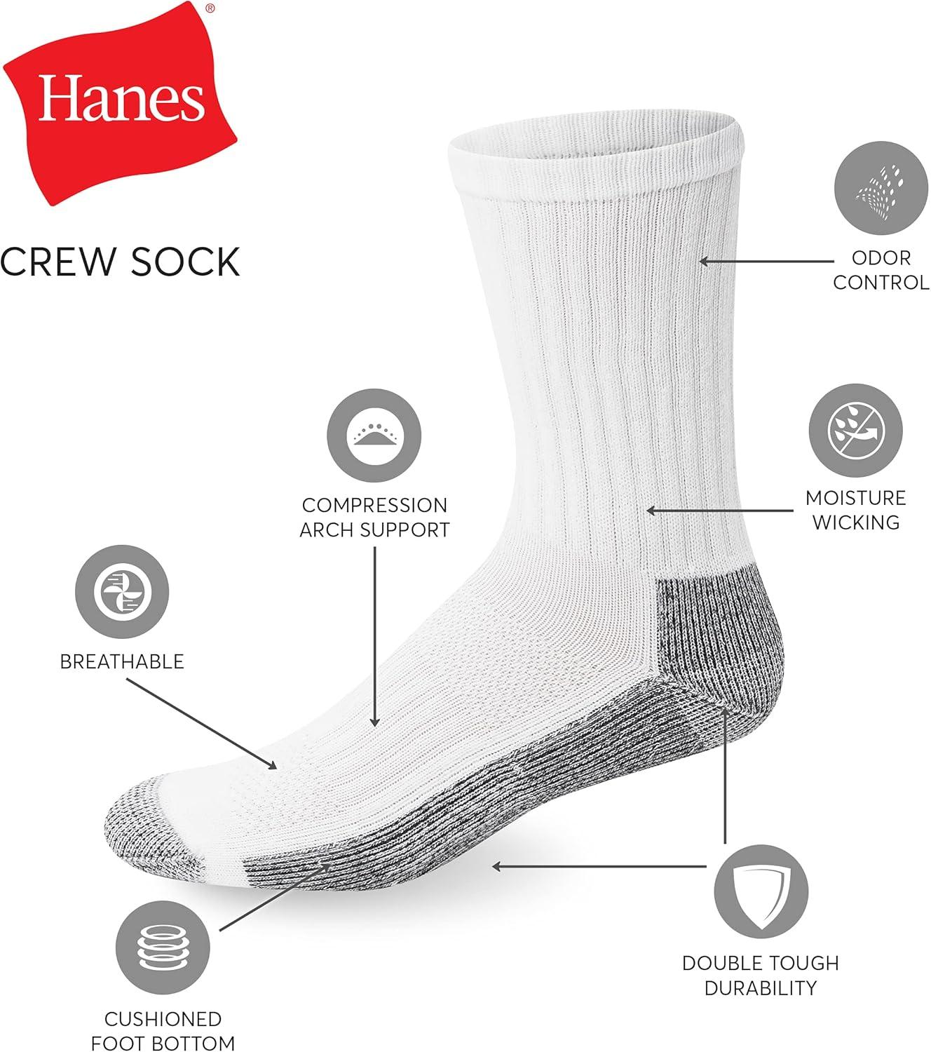 imageHanes Mens Work Socks Cushioned Crew Socks MoistureWicking Socks ampamp Odor Control Black ampamp White 6 ampamp 12 Pack AvailableWhite