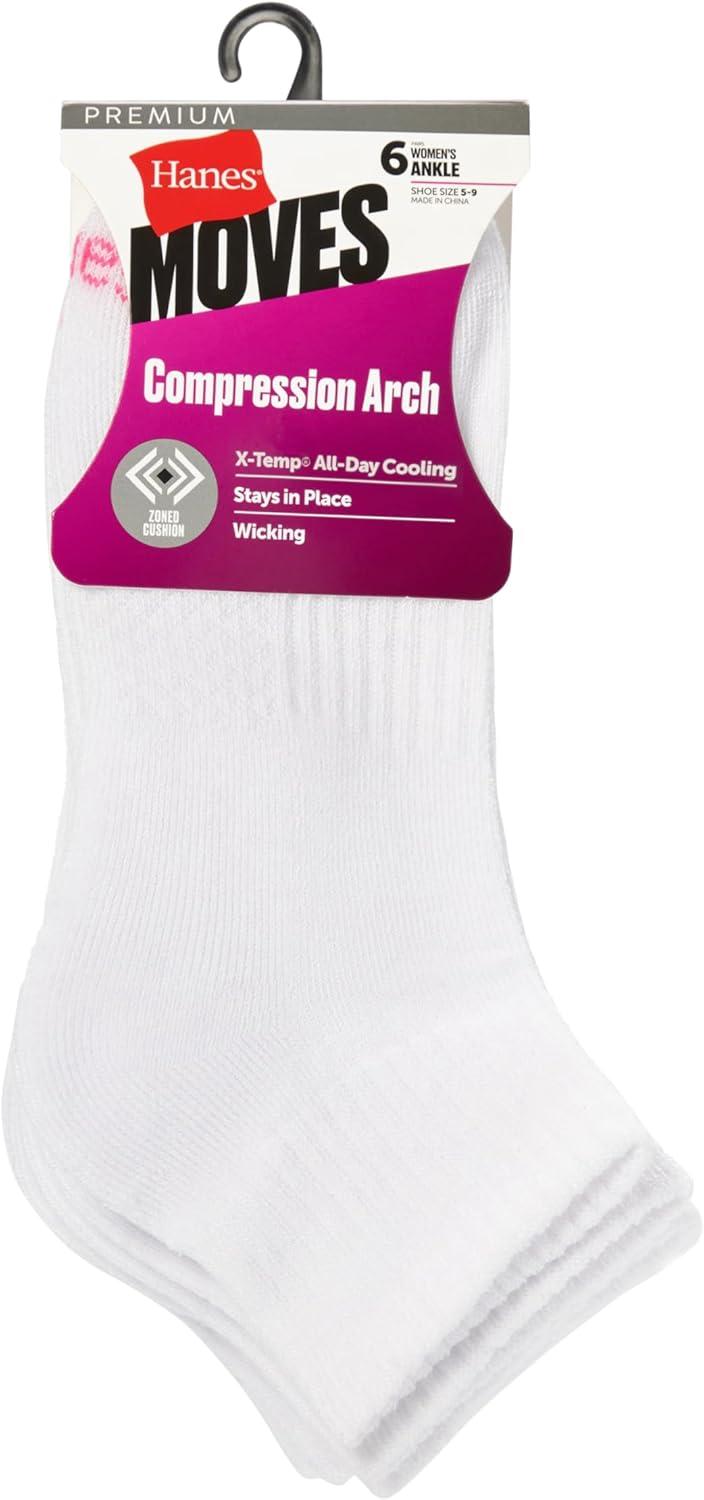 imageHanes Moves Ankle Performance Socks for Women XTemp Cushioned with Arch Support 6Packs White 59