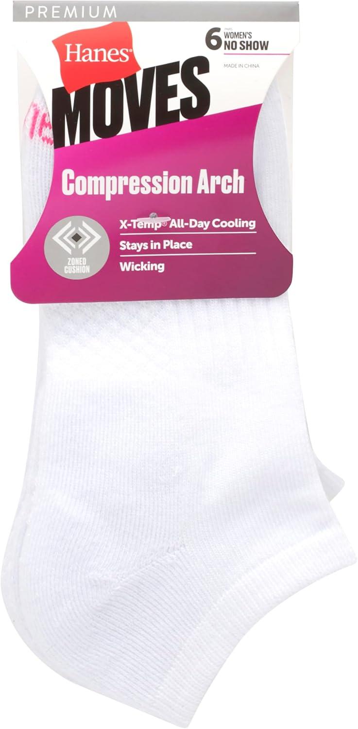 imageHanes Moves No Show Performance Socks for Women XTemp Cushioned with Arch Support 6Packs White 59