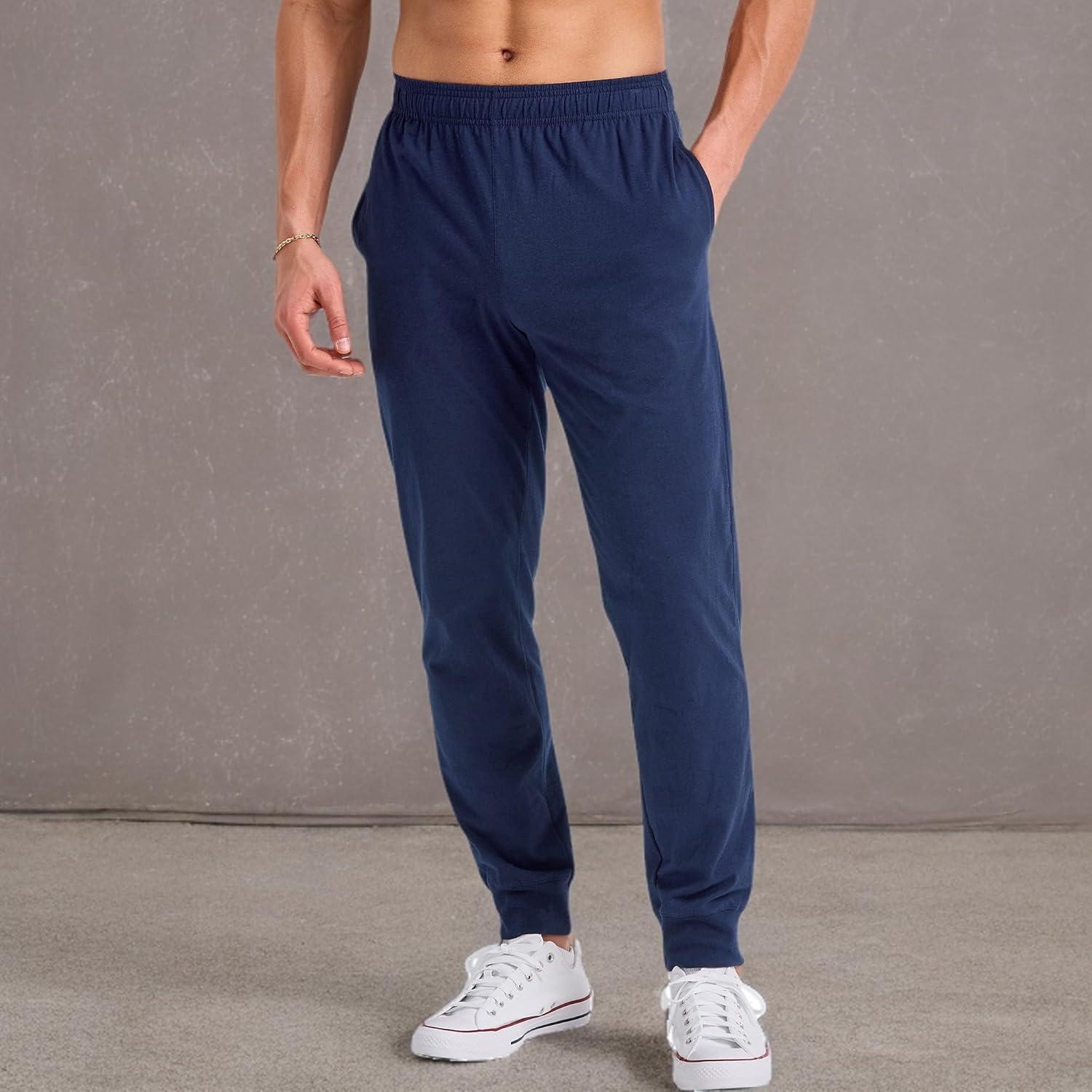 imageHanes Originals Cotton Joggers Jersey Sweatpants for Men with PocketsAthletic Navy