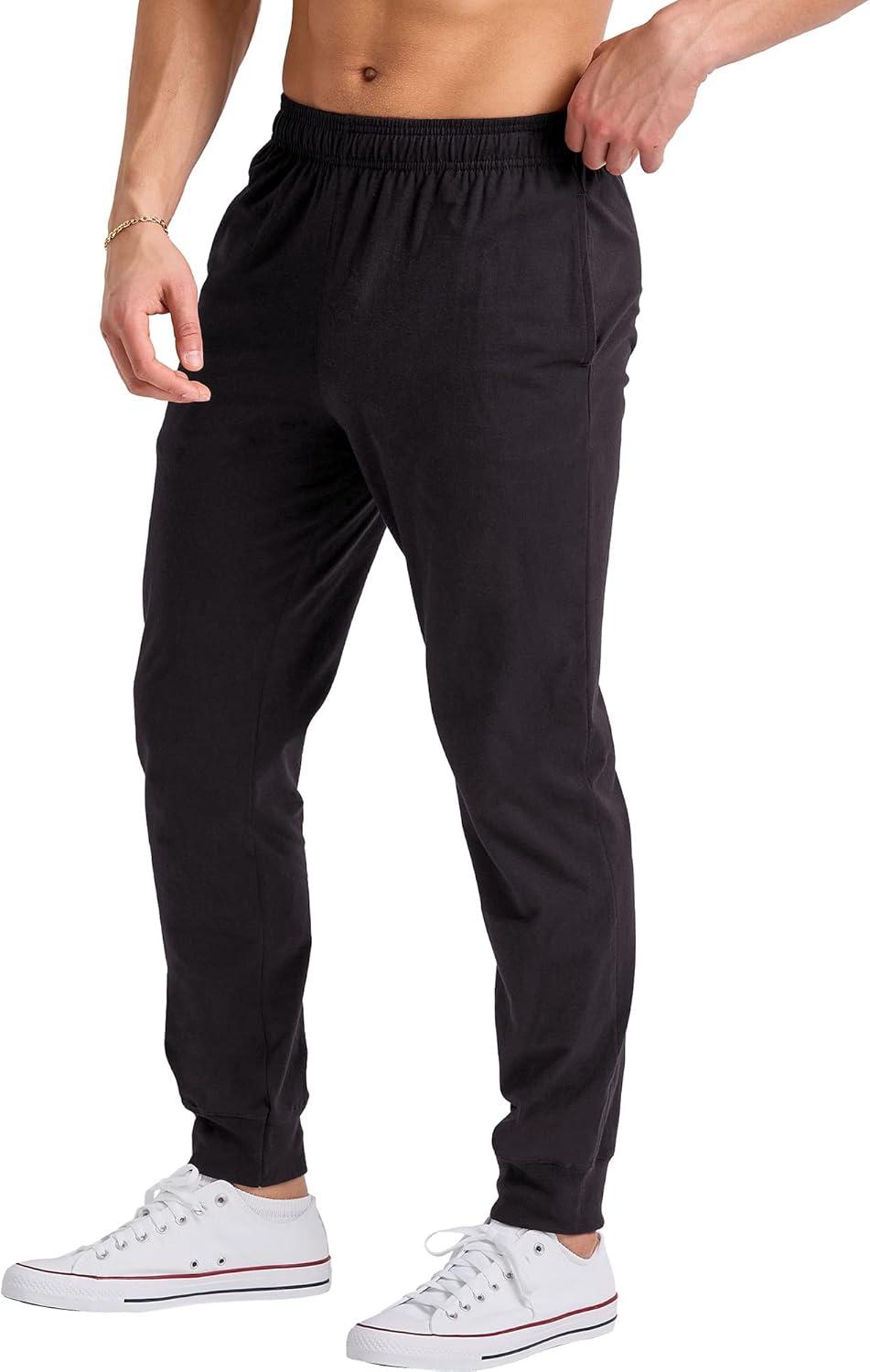 imageHanes Originals Cotton Joggers Jersey Sweatpants for Men with PocketsBlack