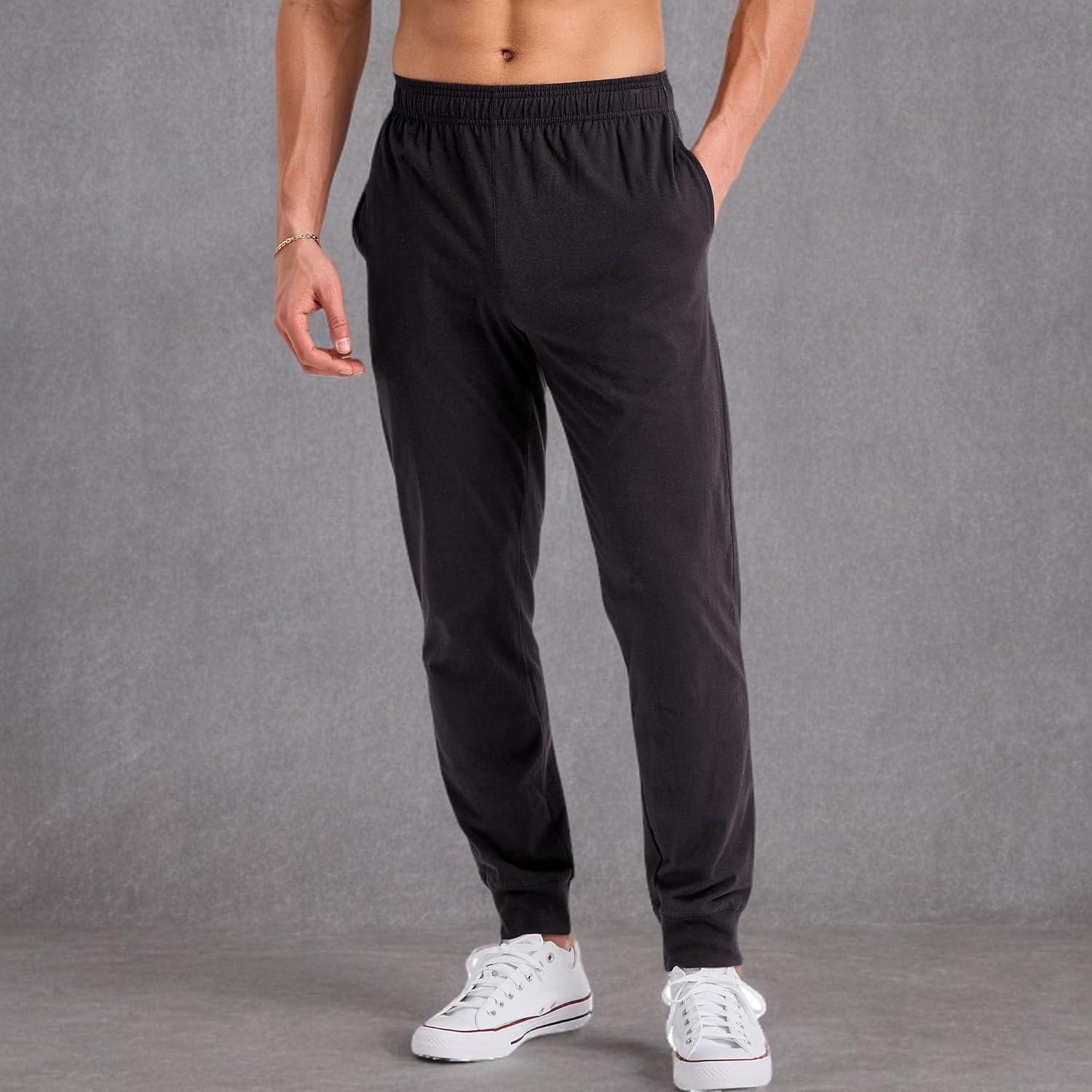 imageHanes Originals Cotton Joggers Jersey Sweatpants for Men with PocketsBlack