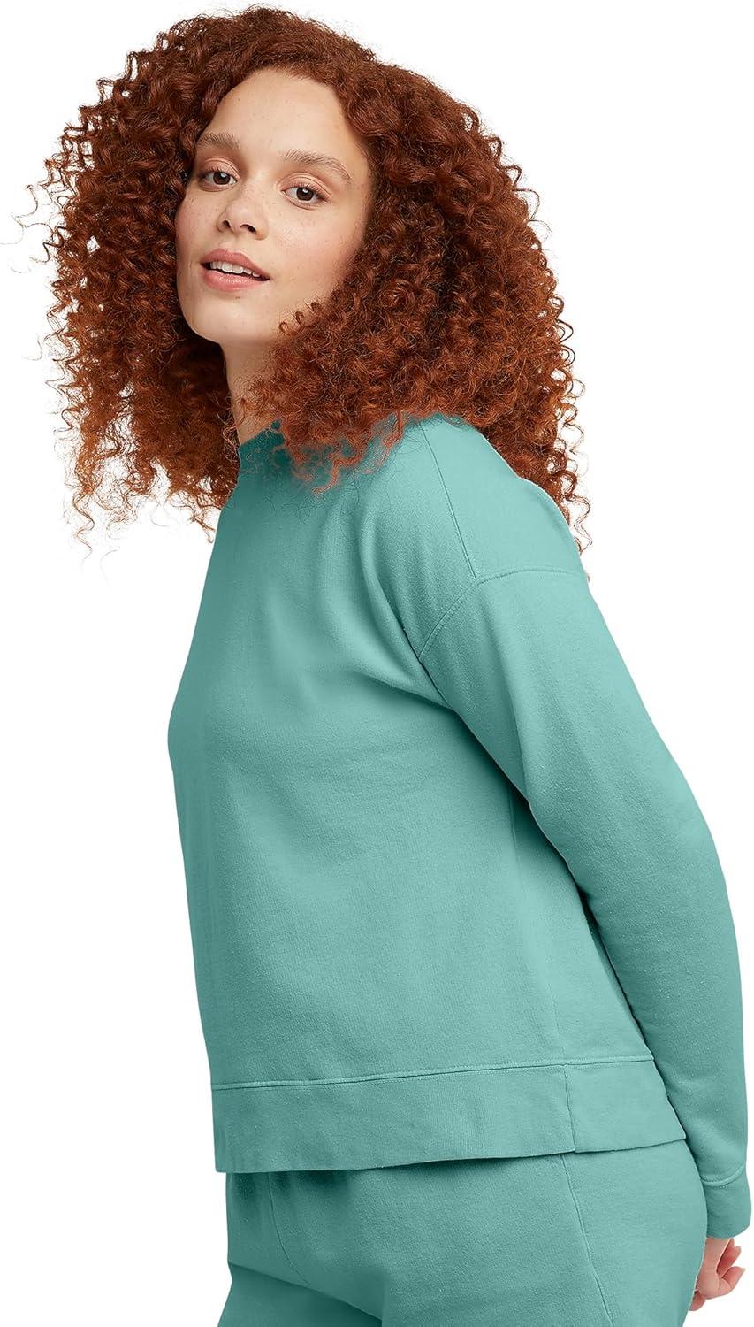 imageHanes Originals Womens Fleece Sweatshirt Midweight Sweatshirt for Women Placed FlowersSpanish Moss