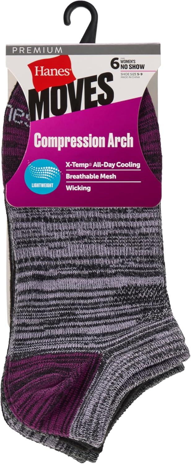 imageHanes Performance No Show Lightweight XTemp Cooling Socks for Women 6PackBlack