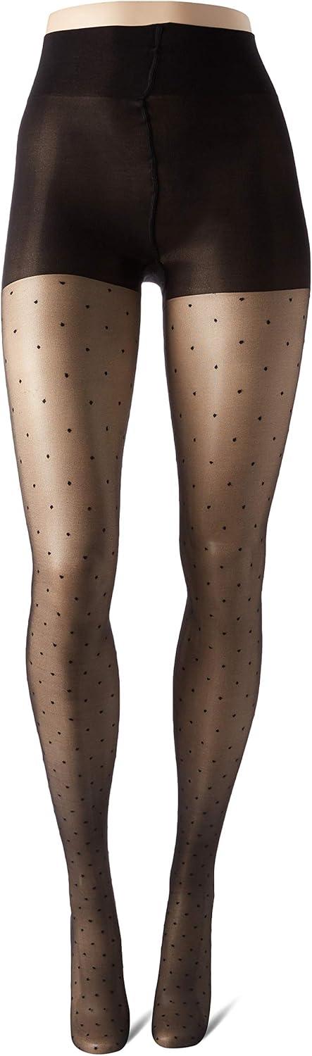 imageHanes Script Womens Fashion Dot Compression Tights for Leg Support Control Top Sheer Toe BlackBlack