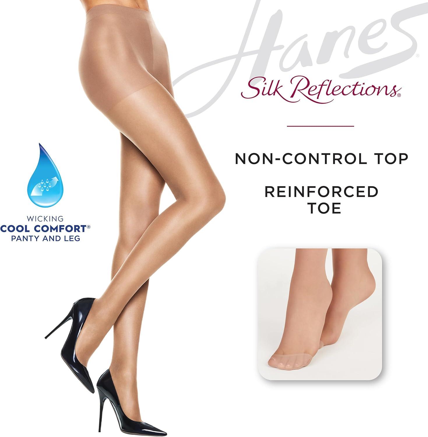 imageHanes Silk Reflections Non Control Top Reinforeced Toe PantyhoseBarely Black