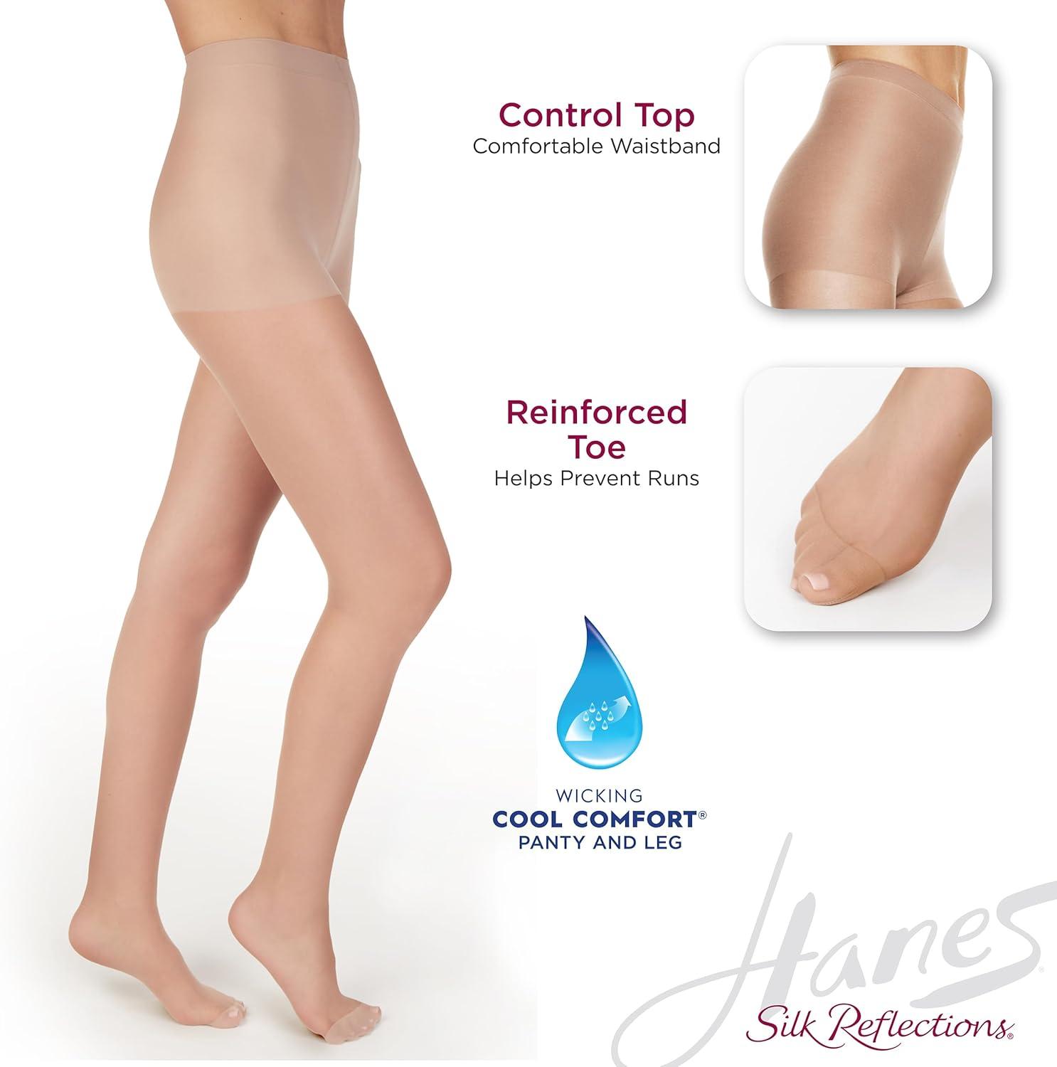 imageHanes Silk Reflections Pantyhose Silky Sheer Control Top Reinforced ToeCafe Au Lait