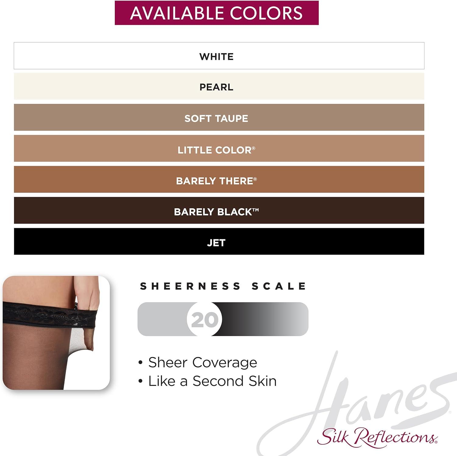 imageHanes Silk Reflections Sheer Toe Silky Sheer Finish Womens Lace Top Thigh HighsWhite