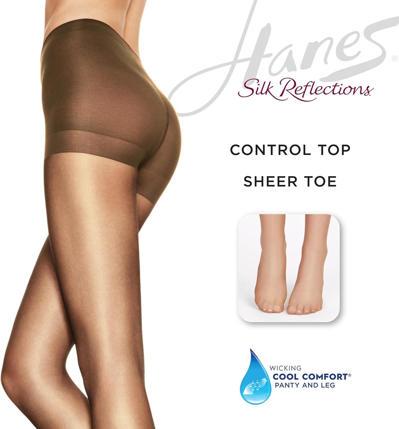 imageHanes Silk Reflections Womens Run Resist Control Top Sheer Toe Ultra Sheer PantyhoseLittle Color