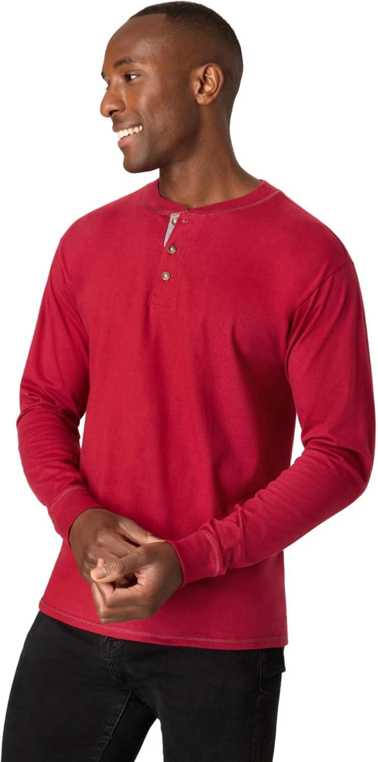 imageHanes T Beefyt Henley Mens Cotton Long Sleeve ShirtsBurnt Brick