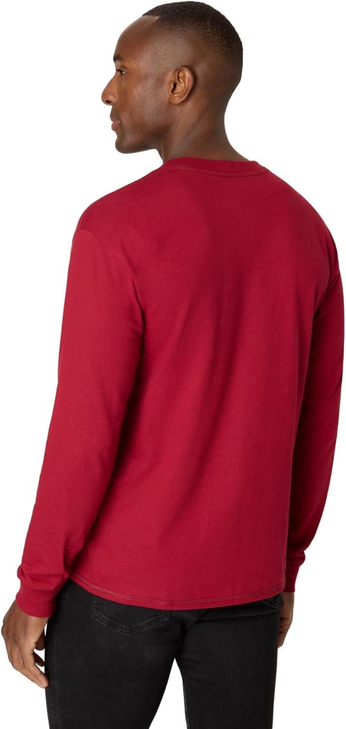 imageHanes T Beefyt Henley Mens Cotton Long Sleeve ShirtsBurnt Brick