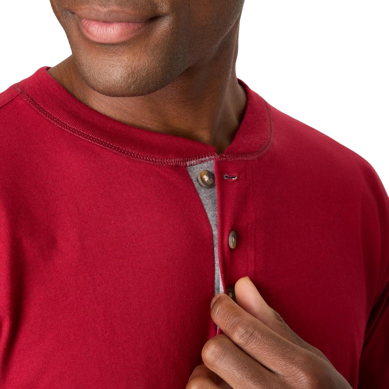 imageHanes T Beefyt Henley Mens Cotton Long Sleeve ShirtsBurnt Brick