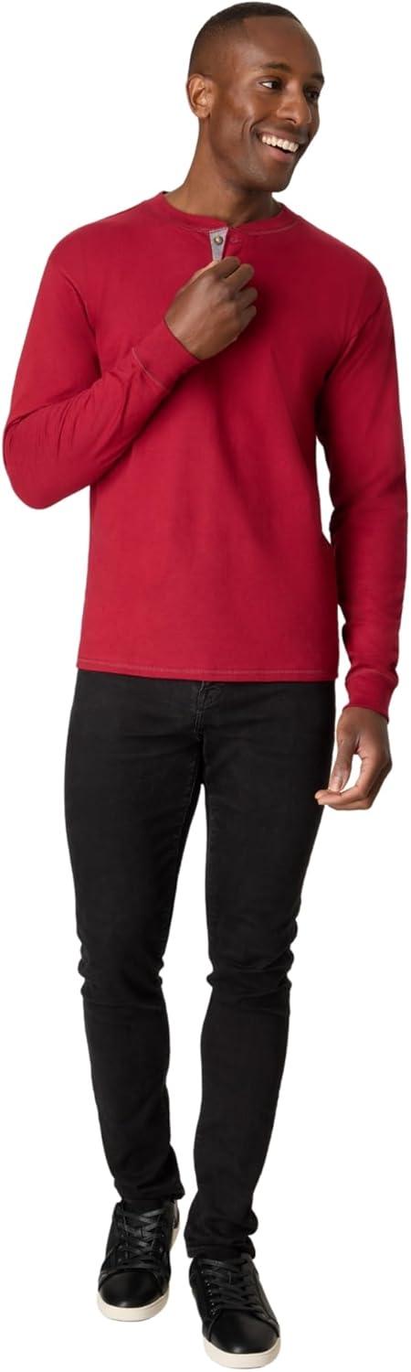 imageHanes T Beefyt Henley Mens Cotton Long Sleeve ShirtsBurnt Brick