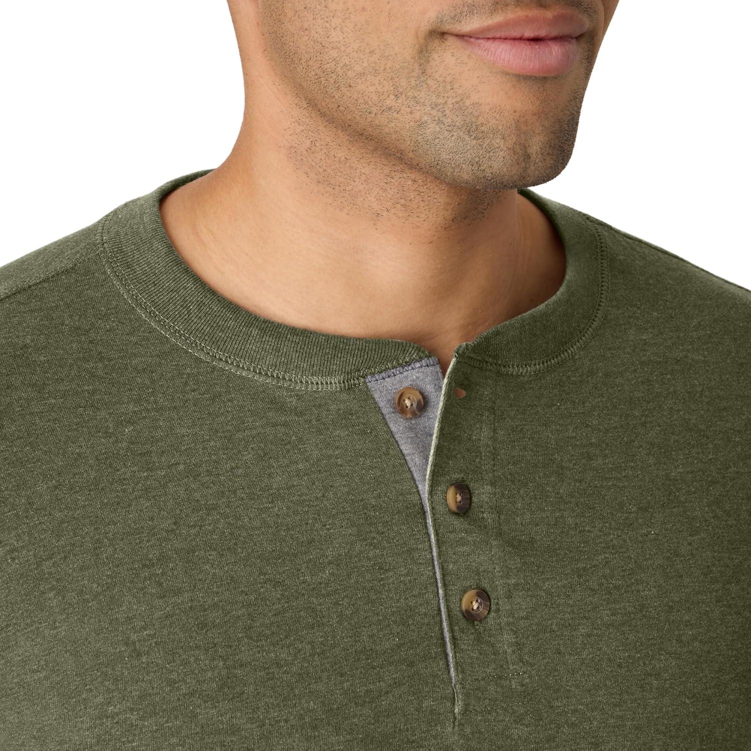 imageHanes T Beefyt Henley Mens Cotton Long Sleeve ShirtsCamouflage Green Htr