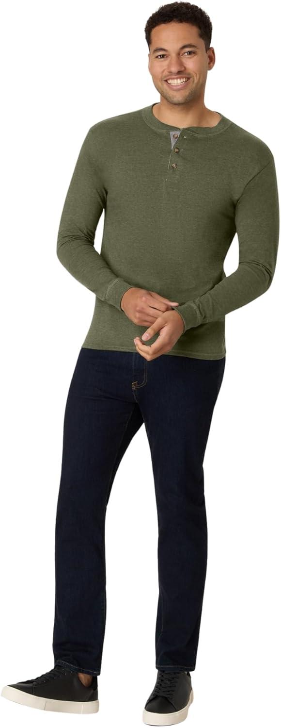imageHanes T Beefyt Henley Mens Cotton Long Sleeve ShirtsCamouflage Green Htr