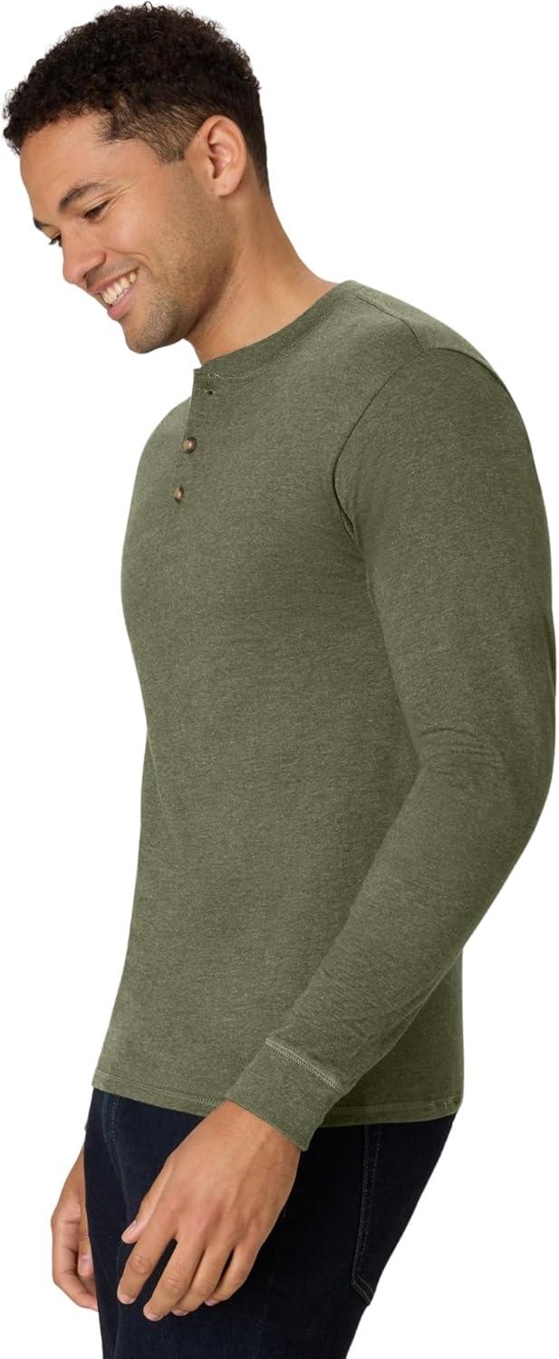 imageHanes T Beefyt Henley Mens Cotton Long Sleeve ShirtsCamouflage Green Htr