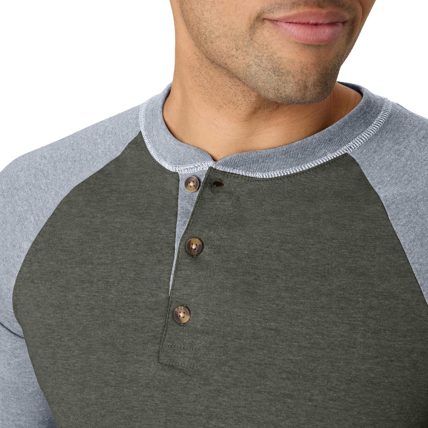 imageHanes T Beefyt Henley Mens Cotton Long Sleeve ShirtsCamouflage GreenOxford Gray