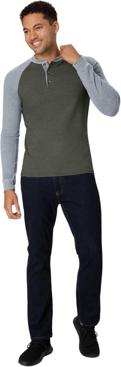 imageHanes T Beefyt Henley Mens Cotton Long Sleeve ShirtsCamouflage GreenOxford Gray