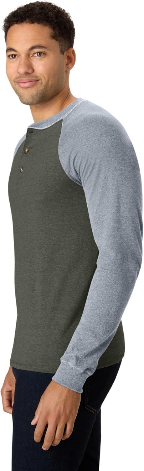 imageHanes T Beefyt Henley Mens Cotton Long Sleeve ShirtsCamouflage GreenOxford Gray