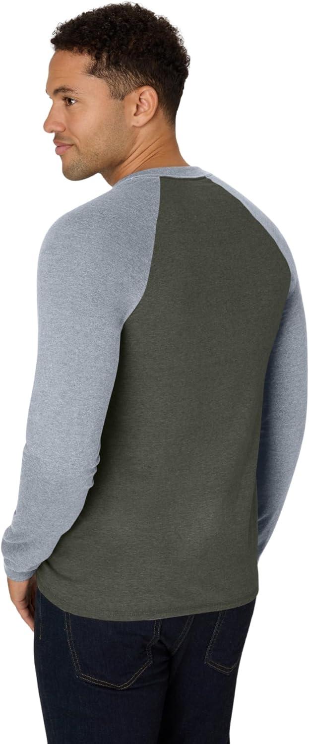 imageHanes T Beefyt Henley Mens Cotton Long Sleeve ShirtsCamouflage GreenOxford Gray