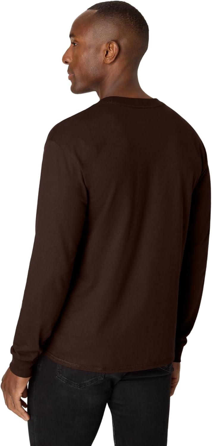 imageHanes T Beefyt Henley Mens Cotton Long Sleeve ShirtsDark Truffle