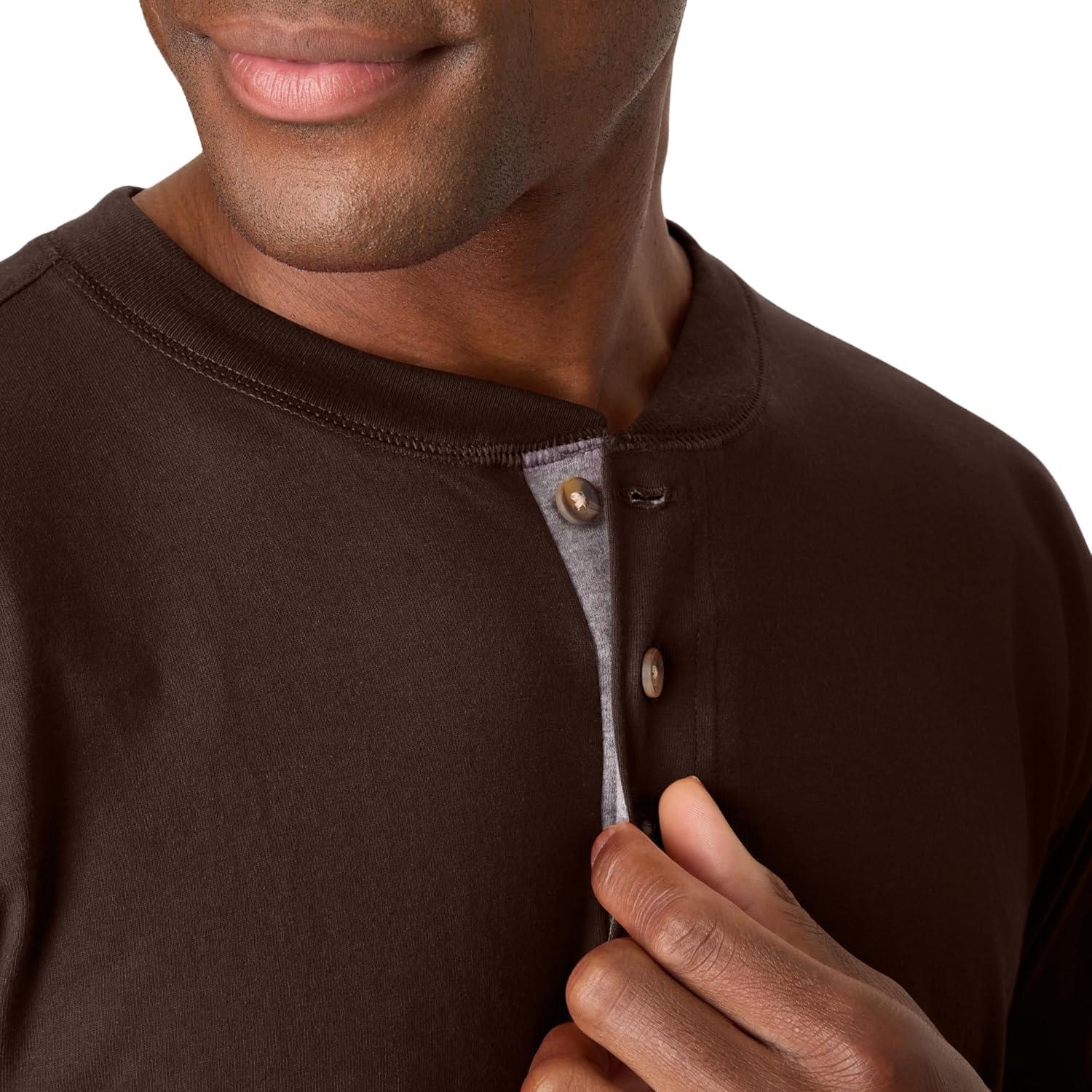 imageHanes T Beefyt Henley Mens Cotton Long Sleeve ShirtsDark Truffle