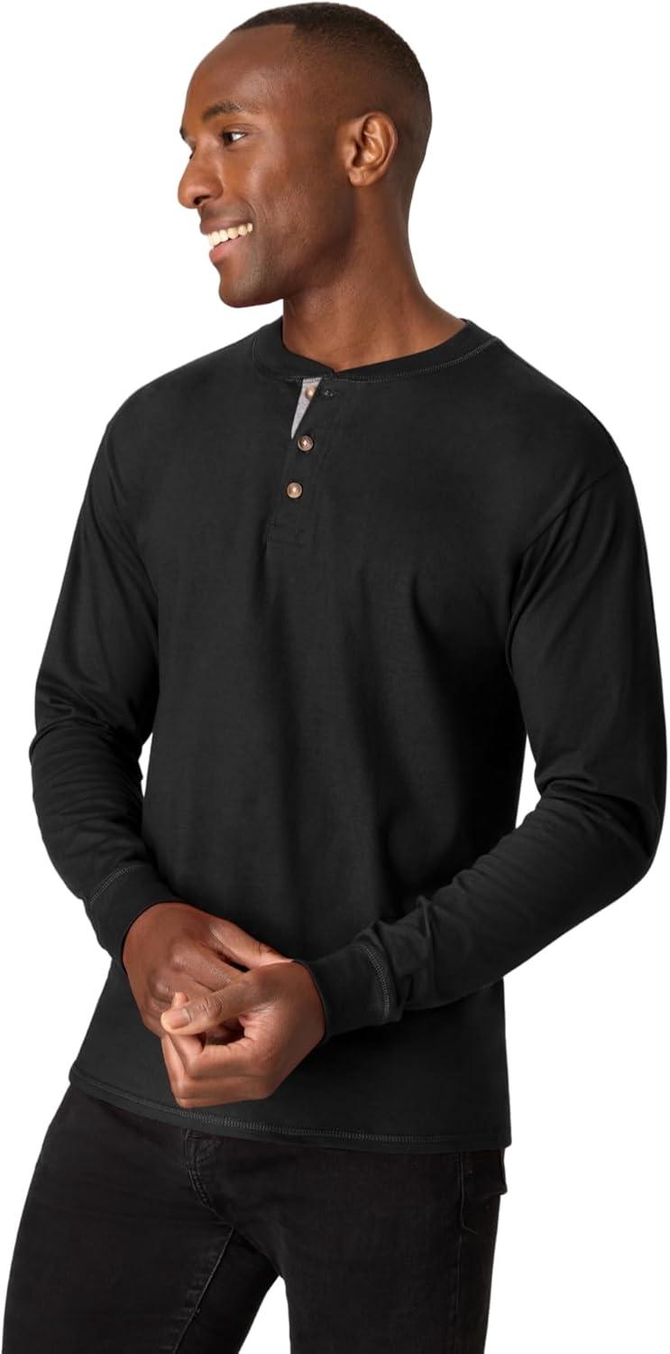 imageHanes T Beefyt Henley Mens Cotton Long Sleeve ShirtsEbony