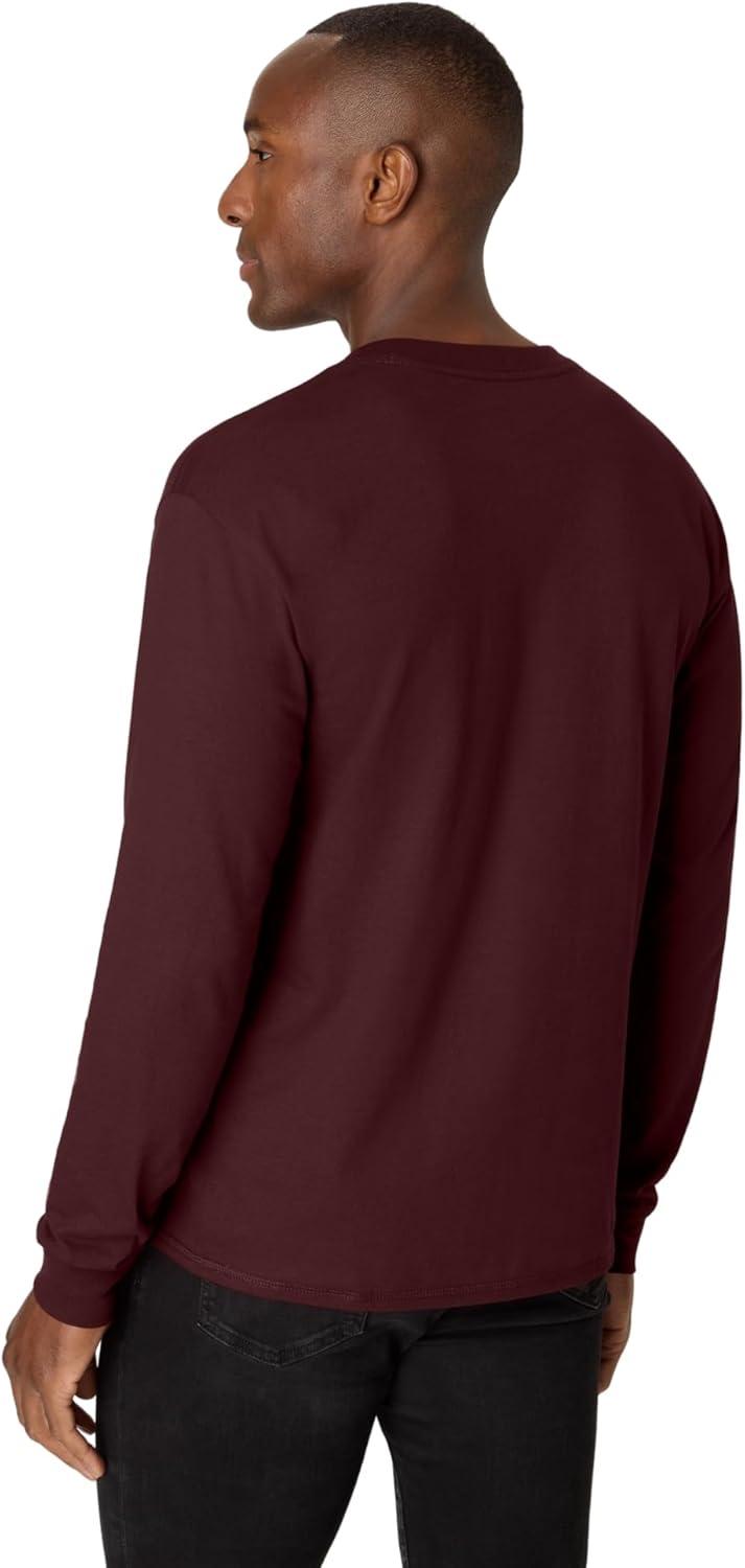 imageHanes T Beefyt Henley Mens Cotton Long Sleeve ShirtsMulled Berry