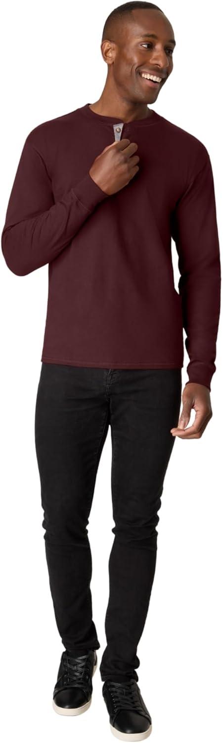 imageHanes T Beefyt Henley Mens Cotton Long Sleeve ShirtsMulled Berry