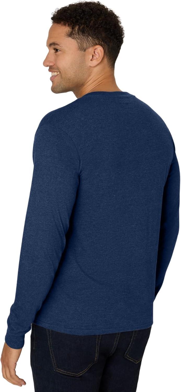 imageHanes T Beefyt Henley Mens Cotton Long Sleeve ShirtsNavy Heather