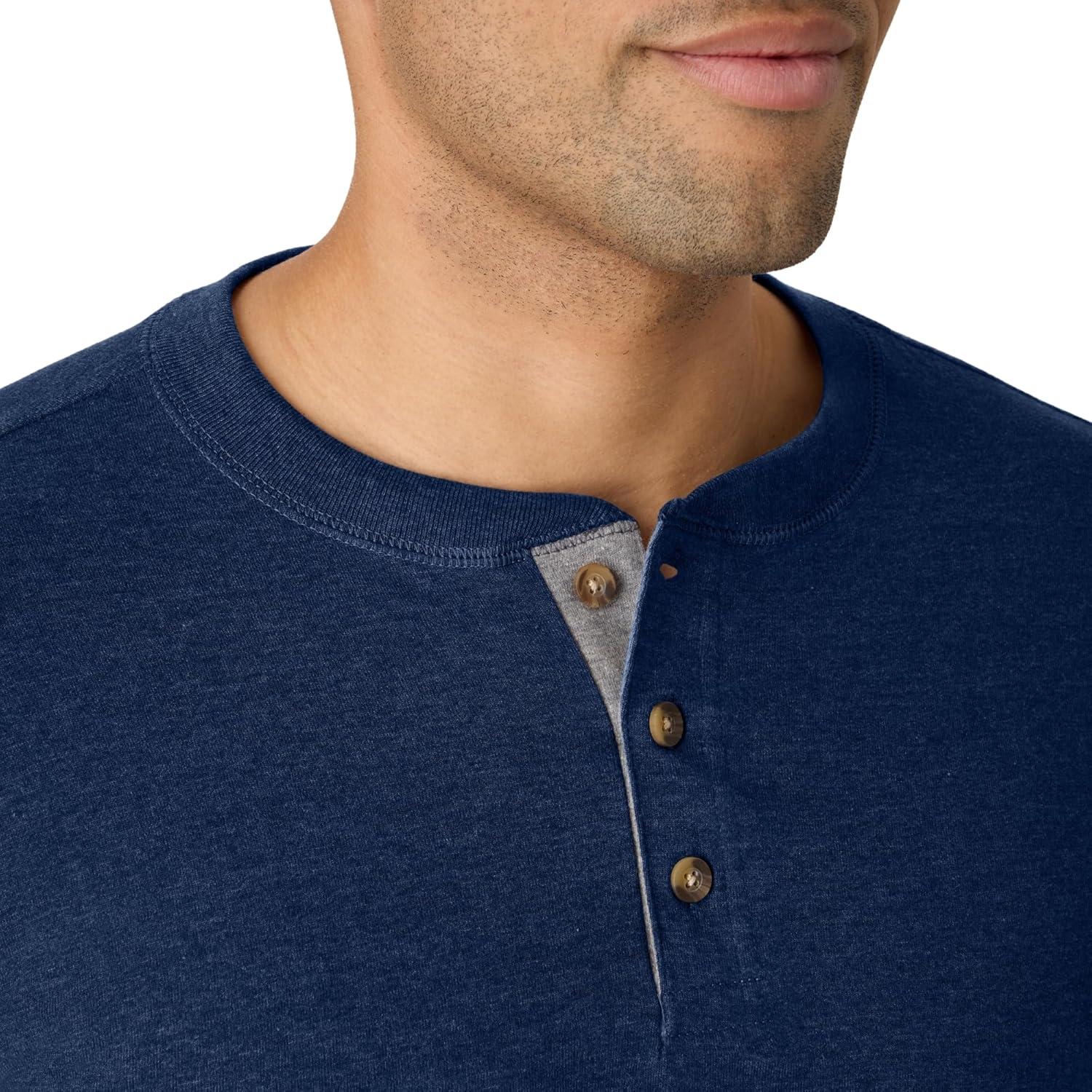 imageHanes T Beefyt Henley Mens Cotton Long Sleeve ShirtsNavy Heather