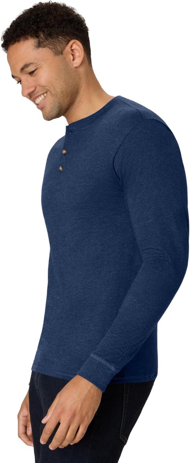 imageHanes T Beefyt Henley Mens Cotton Long Sleeve ShirtsNavy Heather