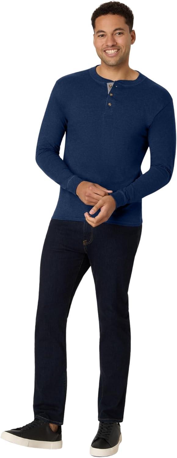 imageHanes T Beefyt Henley Mens Cotton Long Sleeve ShirtsNavy Heather