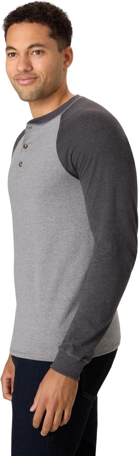 imageHanes T Beefyt Henley Mens Cotton Long Sleeve ShirtsOxford GraySlate Heather