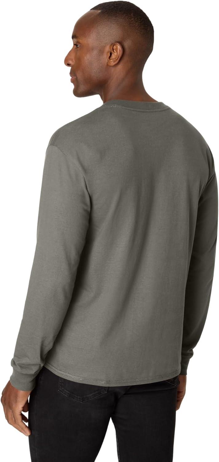 imageHanes T Beefyt Henley Mens Cotton Long Sleeve ShirtsPebblestone Crossdye