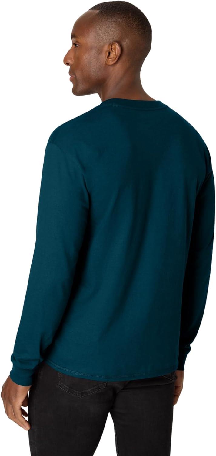 imageHanes T Beefyt Henley Mens Cotton Long Sleeve ShirtsPetro Teal