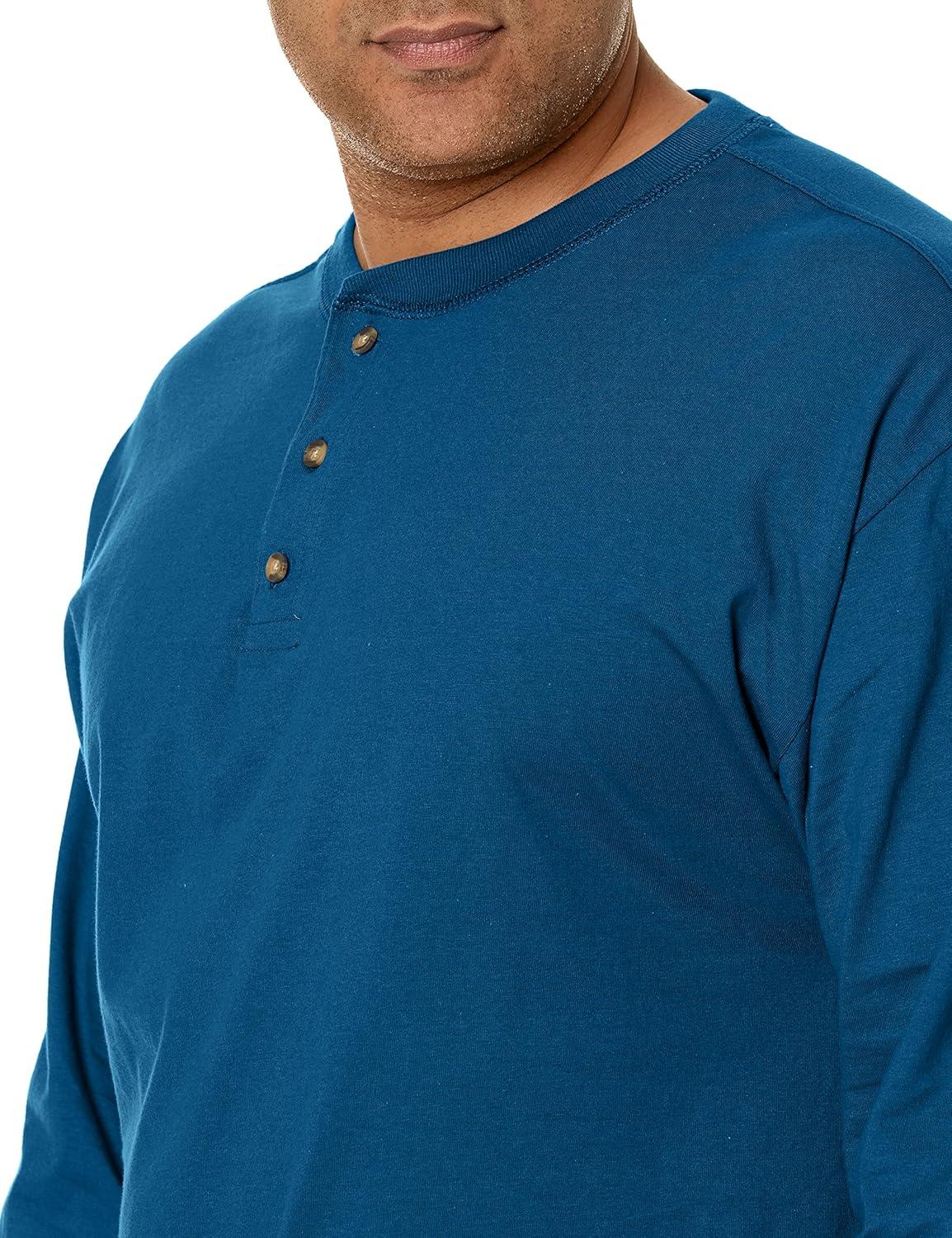 imageHanes T Beefyt Henley Mens Cotton Long Sleeve ShirtsPetro Teal