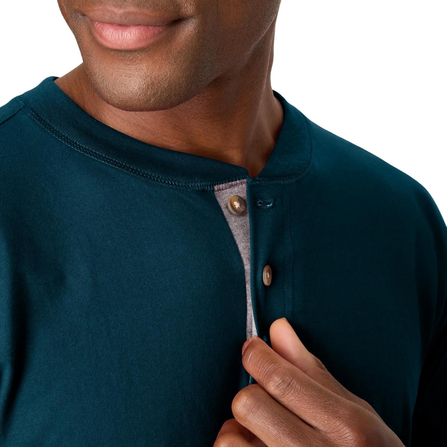 imageHanes T Beefyt Henley Mens Cotton Long Sleeve ShirtsPetro Teal