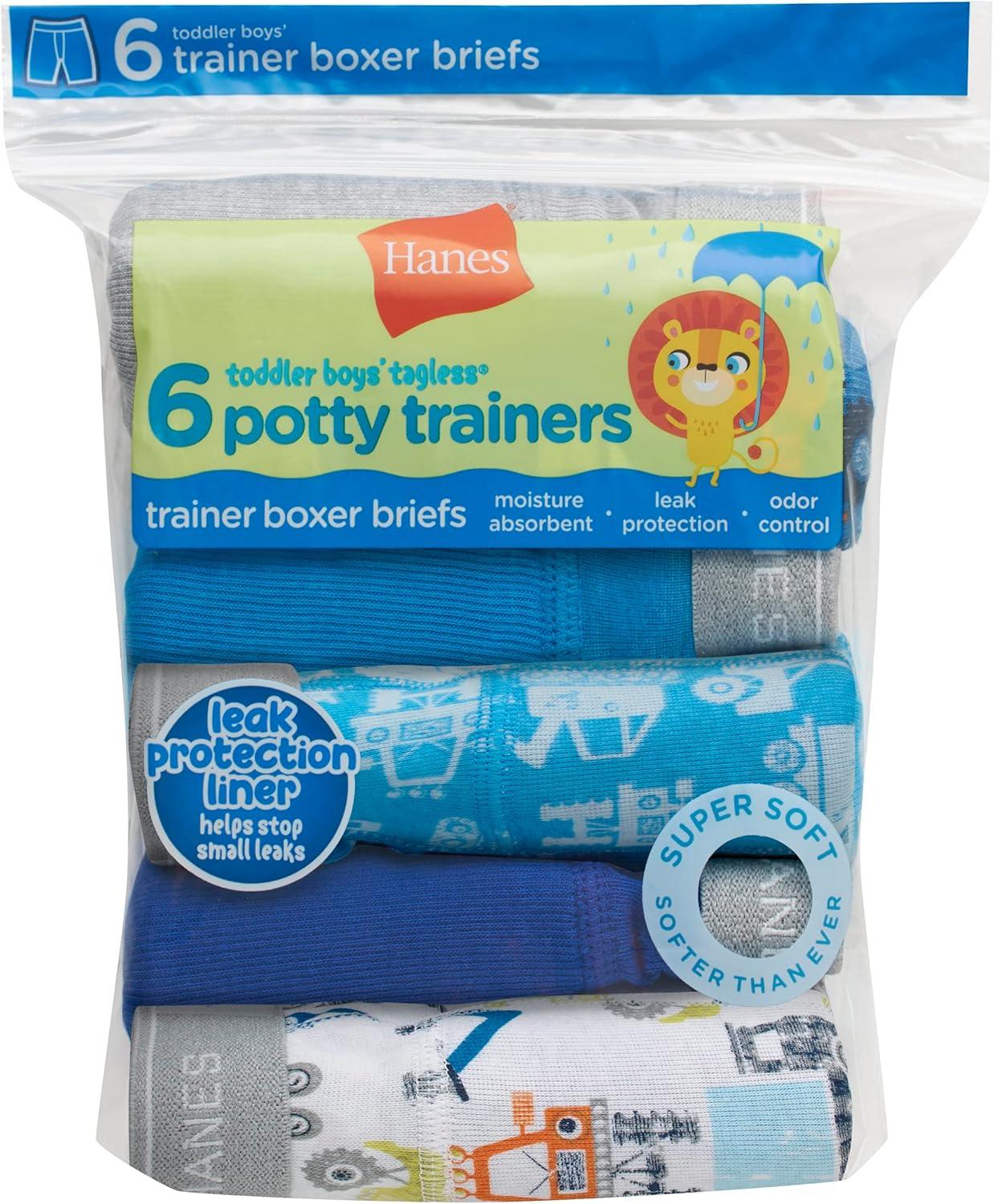 imageHanes Toddler Boys Potty Trainer Underwear Light Leaks Boxer Briefs ampamp Briefs Available 6 ampamp 7 PackBlueGray Assorted 6 Pack